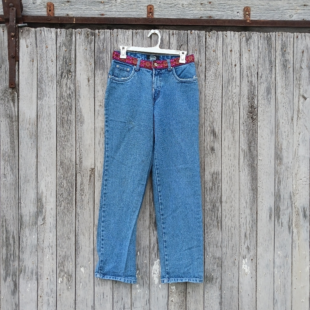 Vtg Y2K Xhilaration Juniors Size 7 Embroidered Trim Waist Tapered‎ Mom Jeans